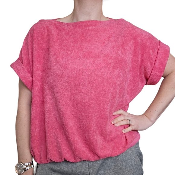 Vintage Womens 70s L XL Sears Terry Cloth Towel Surf Beach Mod Hippy‎ Shirt Pink - Picture 9 of 9